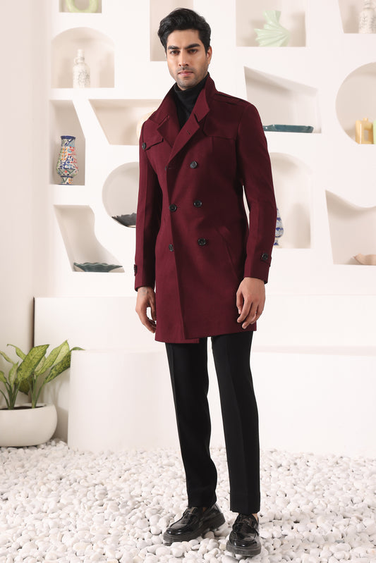 Wine Double Breast Overcoat