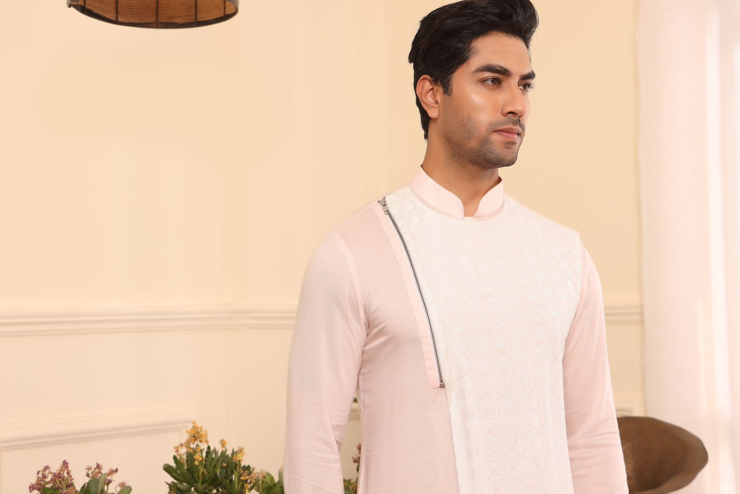 Pastel Pink Asymmetrical Kurta Set