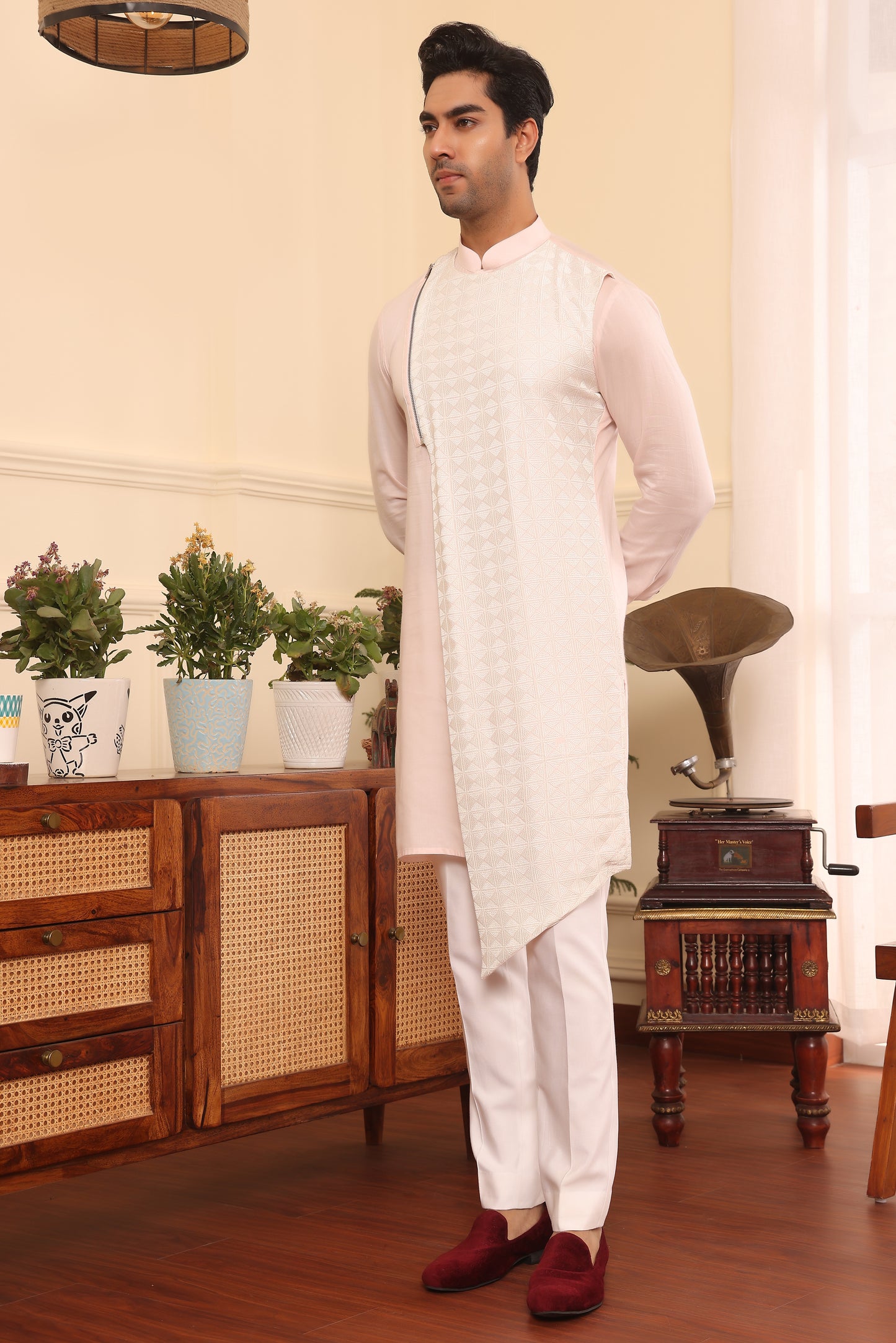 Pastel Pink Asymmetrical Kurta Set