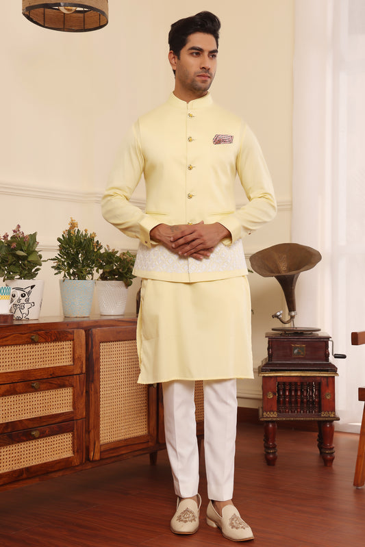 Lemon Kurta pants with embroidered Nehru Jacket