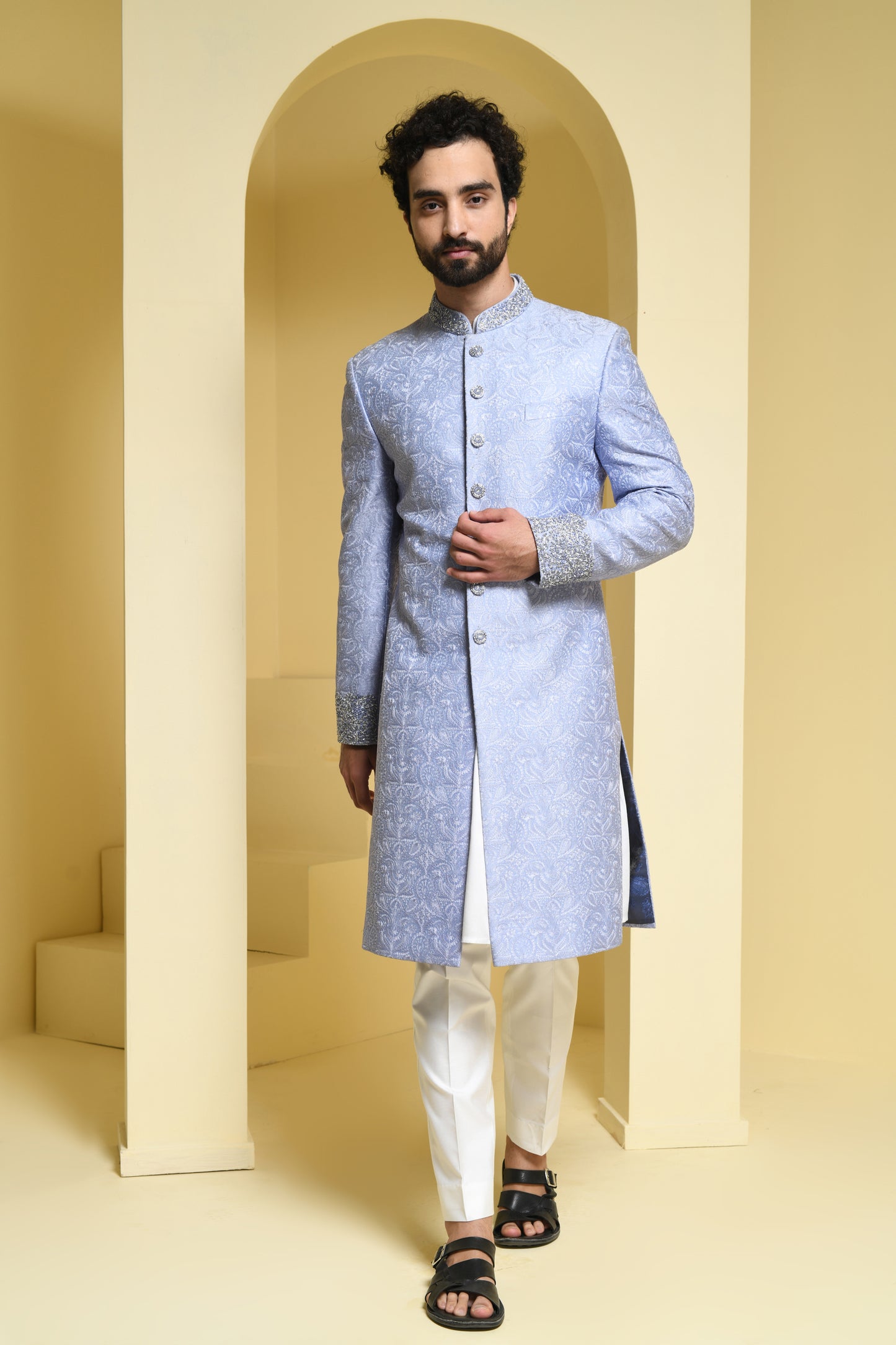 Pure silk self embroidered sherwani