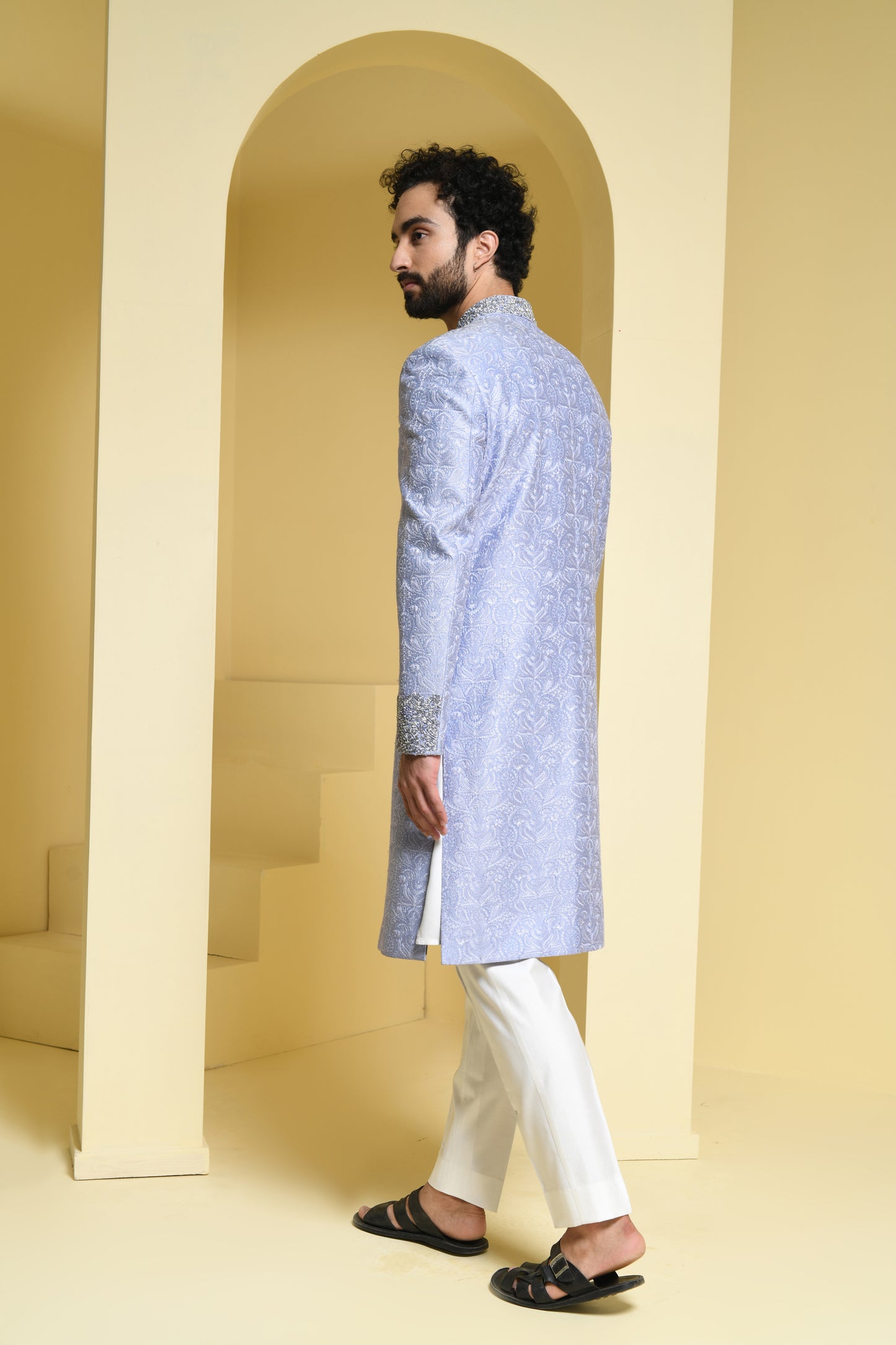 Pure silk self embroidered sherwani