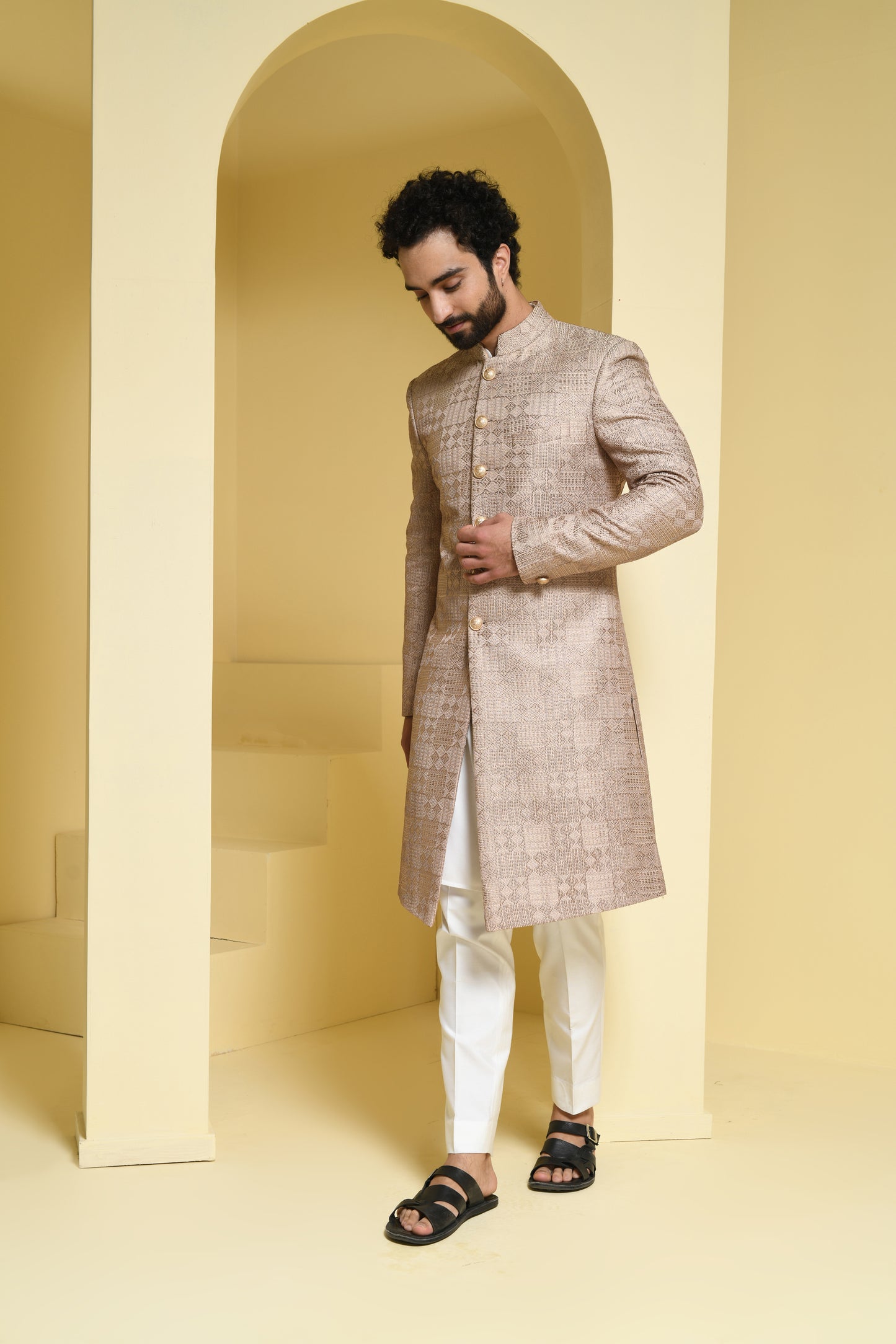 Beige Sherwani and Churidar Set