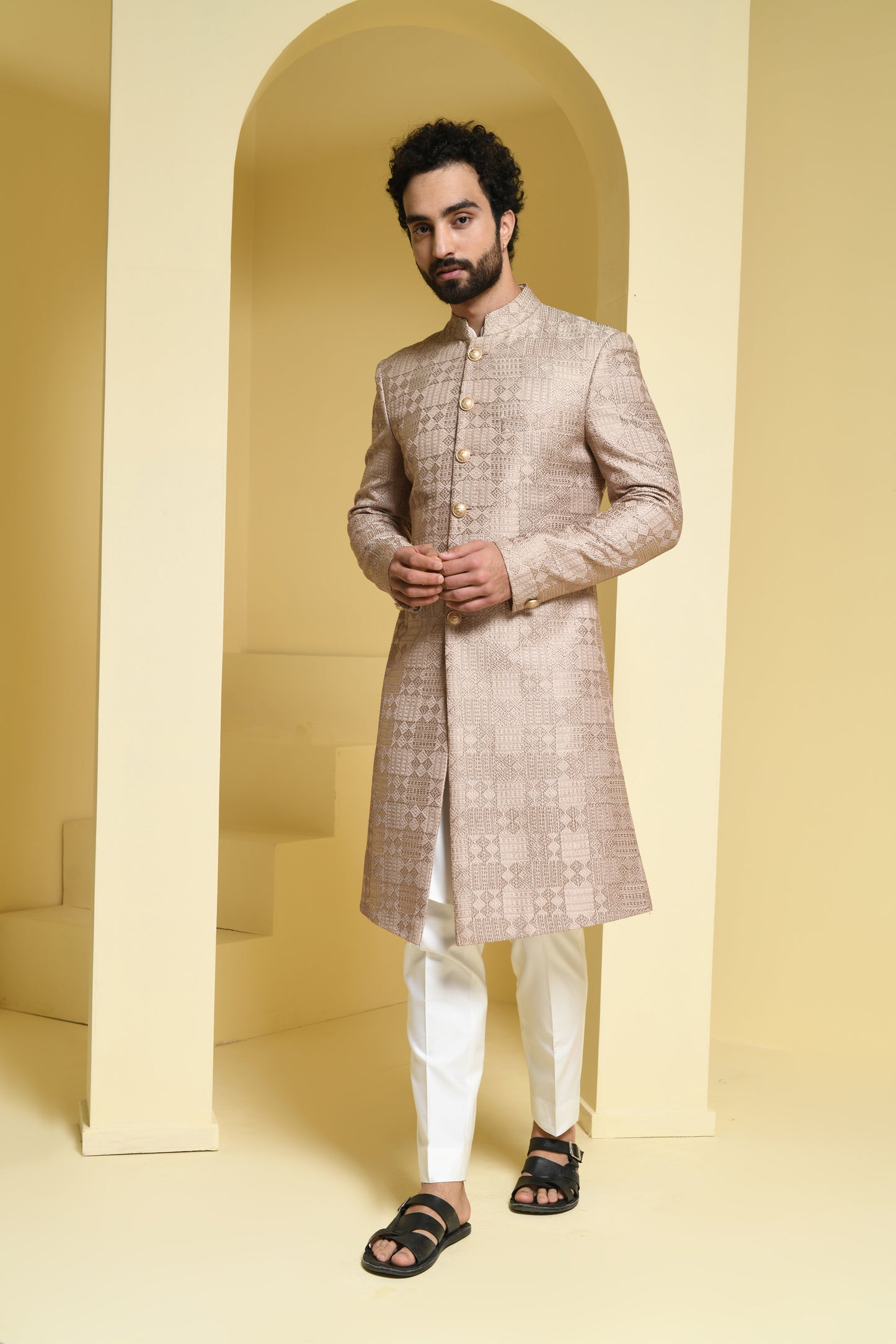 Beige Sherwani and Churidar Set