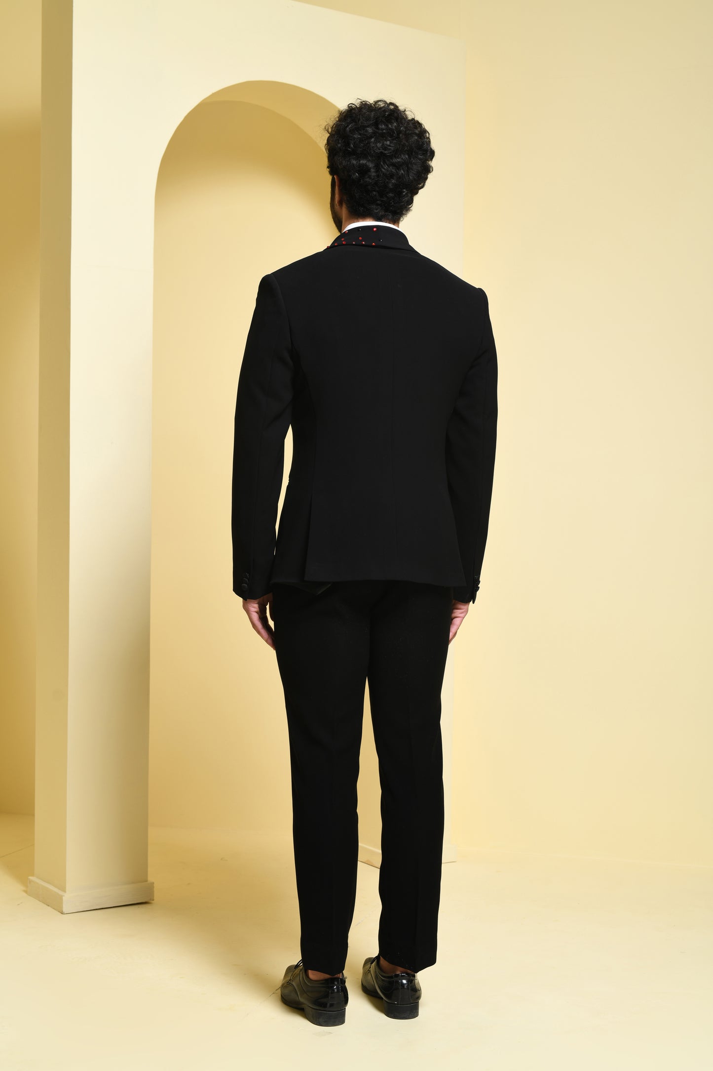 Black Swarovski Embroidered Tuxedo Set