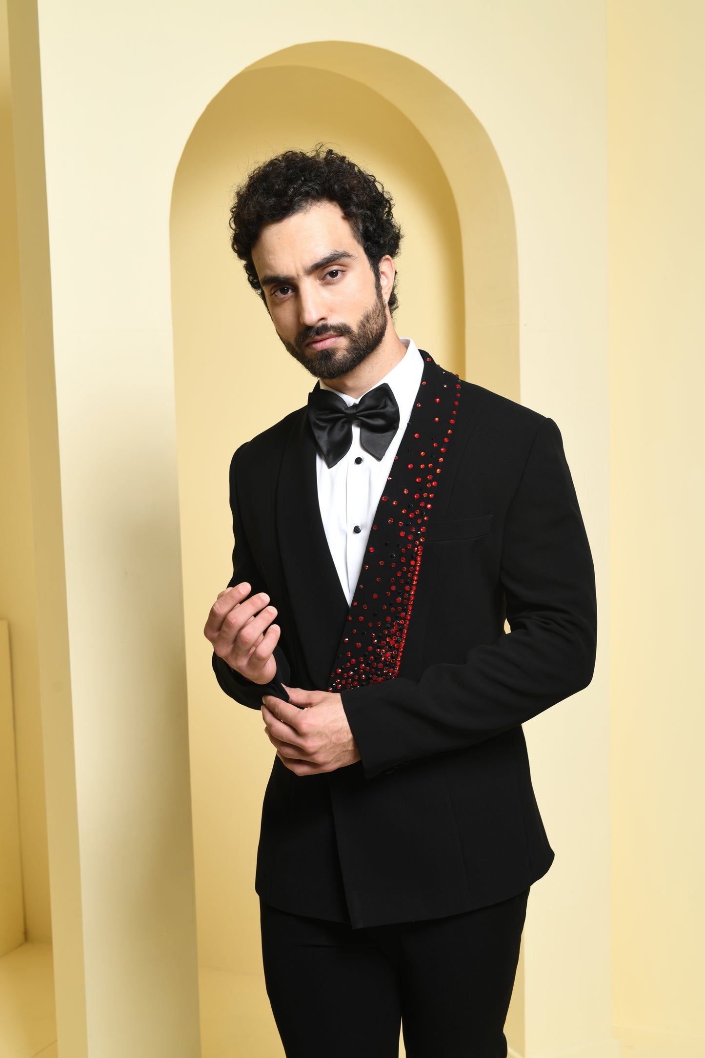 Black Swarovski Embroidered Tuxedo Set