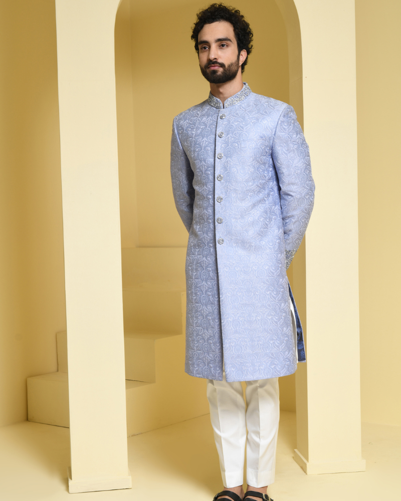 Pure silk self embroidered sherwani